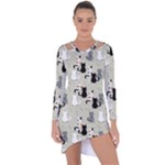 Cute Cat Seamless Pattern Asymmetric Cut-Out Shift Dress