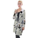 Cute Cat Seamless Pattern Hooded Pocket Cardigan