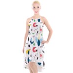 Vector Set Isolates With Cute Birds Scandinavian Style High-Low Halter Chiffon Dress 
