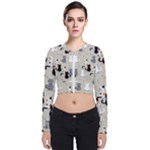 Cute Cat Seamless Pattern Long Sleeve Zip Up Bomber Jacket
