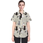 Cute Cat Seamless Pattern Women s Short Sleeve Shirt