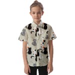 Cute Cat Seamless Pattern Kids  Short Sleeve Shirt