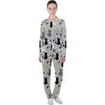 Cute Cat Seamless Pattern Casual Jacket and Pants Set