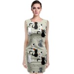 Cute Cat Seamless Pattern Sleeveless Velvet Midi Dress