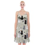 Cute Cat Seamless Pattern Spaghetti Strap Velvet Dress