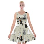 Cute Cat Seamless Pattern Velvet Skater Dress