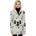 Cute Cat Seamless Pattern Button Up Hooded Coat 