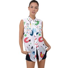 Sleeveless Chiffon Button Shirt 