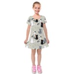 Cute Cat Seamless Pattern Kids  Short Sleeve Velvet Dress