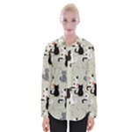 Cute Cat Seamless Pattern Womens Long Sleeve Shirt