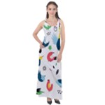 Vector Set Isolates With Cute Birds Scandinavian Style Sleeveless Velour Maxi Dress