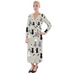 Cute Cat Seamless Pattern Velvet Maxi Wrap Dress