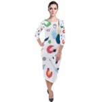 Vector Set Isolates With Cute Birds Scandinavian Style Quarter Sleeve Midi Velour Bodycon Dress