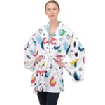 Vector Set Isolates With Cute Birds Scandinavian Style Long Sleeve Velvet Kimono 