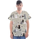 Cute Cat Seamless Pattern Men s V-Neck Scrub Top
