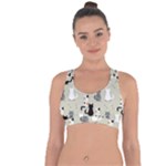 Cute Cat Seamless Pattern Cross String Back Sports Bra
