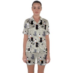 Satin Short Sleeve Pajamas Set 
