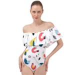 Vector Set Isolates With Cute Birds Scandinavian Style Off Shoulder Velour Bodysuit 