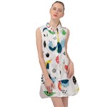 Vector Set Isolates With Cute Birds Scandinavian Style Sleeveless Shirt Dress