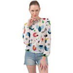 Vector Set Isolates With Cute Birds Scandinavian Style Banded Bottom Chiffon Top