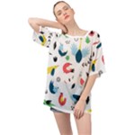Vector Set Isolates With Cute Birds Scandinavian Style Oversized Chiffon Top