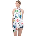 Vector Set Isolates With Cute Birds Scandinavian Style Halter Asymmetric Satin Top