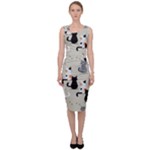 Cute Cat Seamless Pattern Sleeveless Pencil Dress