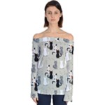 Cute Cat Seamless Pattern Off Shoulder Long Sleeve Top
