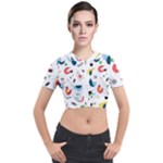 Vector Set Isolates With Cute Birds Scandinavian Style Short Sleeve Cropped Jacket