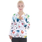 Vector Set Isolates With Cute Birds Scandinavian Style Casual Zip Up Jacket