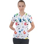 Vector Set Isolates With Cute Birds Scandinavian Style Short Sleeve Zip Up Jacket