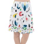 Vector Set Isolates With Cute Birds Scandinavian Style Fishtail Chiffon Skirt