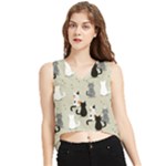 Cute Cat Seamless Pattern V-Neck Cropped Tank Top