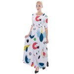 Vector Set Isolates With Cute Birds Scandinavian Style Half Sleeves Maxi Dress