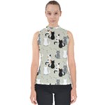 Cute Cat Seamless Pattern Mock Neck Shell Top