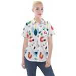 Vector Set Isolates With Cute Birds Scandinavian Style Women s Short Sleeve Pocket Shirt