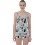 Cute Cat Seamless Pattern Tie Front Two Piece Tankini