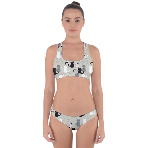Cute Cat Seamless Pattern Cross Back Hipster Bikini Set from ArtsNow.com