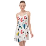 Vector Set Isolates With Cute Birds Scandinavian Style Summer Time Chiffon Dress