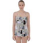 Cute Cat Seamless Pattern Babydoll Tankini Top