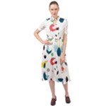 Vector Set Isolates With Cute Birds Scandinavian Style Keyhole Neckline Chiffon Dress