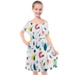 Vector Set Isolates With Cute Birds Scandinavian Style Kids  Cut Out Shoulders Chiffon Dress