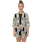 Cute Cat Seamless Pattern Open Front Chiffon Kimono