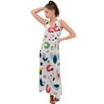 Vector Set Isolates With Cute Birds Scandinavian Style V-Neck Chiffon Maxi Dress