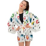 Vector Set Isolates With Cute Birds Scandinavian Style Long Sleeve Kimono