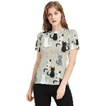Cute Cat Seamless Pattern Women s Short Sleeve Rash Guard