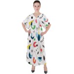 Vector Set Isolates With Cute Birds Scandinavian Style V-Neck Boho Style Maxi Dress