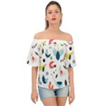 Vector Set Isolates With Cute Birds Scandinavian Style Off Shoulder Short Sleeve Top