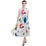 Vector Set Isolates With Cute Birds Scandinavian Style Round Neck Boho Dress