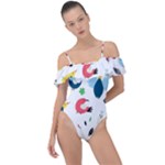 Vector Set Isolates With Cute Birds Scandinavian Style Frill Detail One Piece Swimsuit